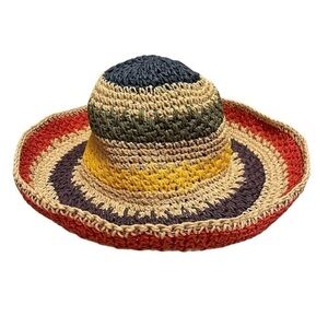 Rainbow Straw Bucket Hat. Size OS.